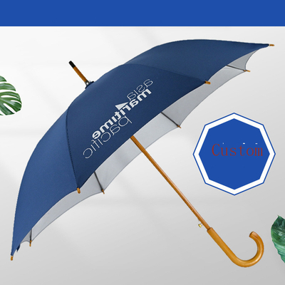 Bar Hout Handle Advertentie paraplu met zilveren band en logo drukken allemaal in 1 functie