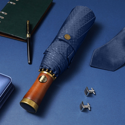 Reclame paraplu voor mannen X315 BSCI Automatisch Winddicht Luxe Gouden Houten Handle