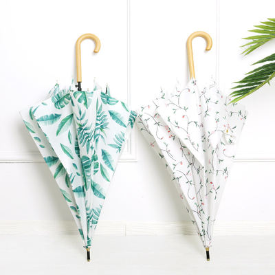 Fresh Design Leaf Cherry Houten Handle Rechte Paraplu Automatische Open Waterdicht Mode Paraplu