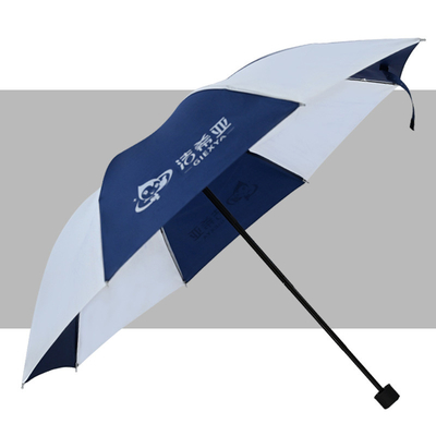Handmatige besturing Blauw en wit Dubbele advertentie paraplu voor volwassenen Custom logo printing
