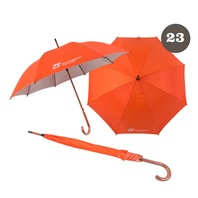Auto Open Full Body Paraplu Oranje Custom Bank Logo Haak Handle met 100cm Diameter