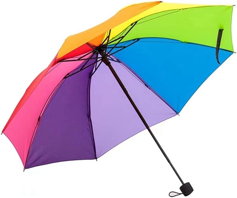 Kleurrijke regenboogontwerp 3 Opvouwbare handschaduw met winddichte en metalen glasvezel ribben