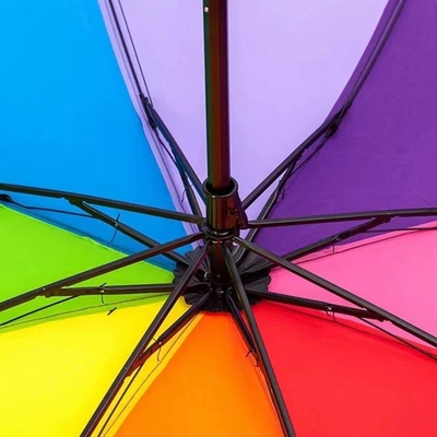 Kleurrijke regenboogontwerp 3 Opvouwbare handschaduw met winddichte en metalen glasvezel ribben