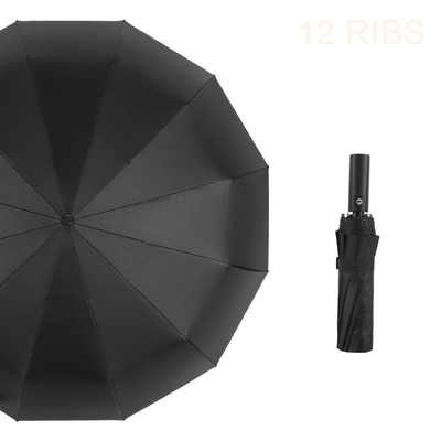 12 ribben 3 vouwbare UV automatische paraplu BSCI reis paraplu Zwart Pongee waterdicht