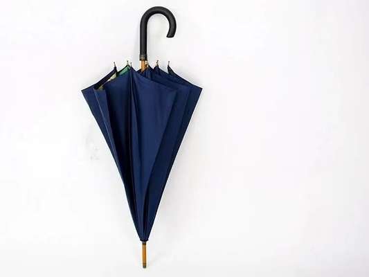 Minimalistische ontwerpstijl gedrukte dubbele paraplu met houten as en haakhandvat