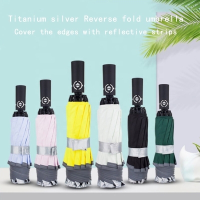 Tech Titanium Zilvercoating Custom Fold Inverted Reverse Umbrella voor stijlvol ontwerp