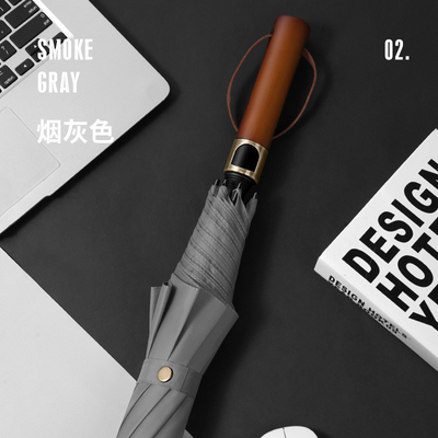 190T Pongee Long Handle 3 Fold Wood Handle Mensen Business Paraplu Plus Size Winddicht Golf Geschenk Paraplu Custom Logo
