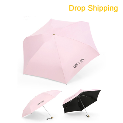 Drop Shipping Zwarte UV-coating Pongee Mini Capsule Pocket Paraplu voor zonbescherming