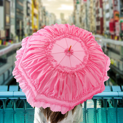 8K stalen ribben semi-automatische prinses kant paraplu's voor vrouwen Roze kleur Custom logo
