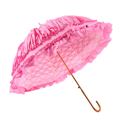 8K stalen ribben semi-automatische prinses kant paraplu's voor vrouwen Roze kleur Custom logo