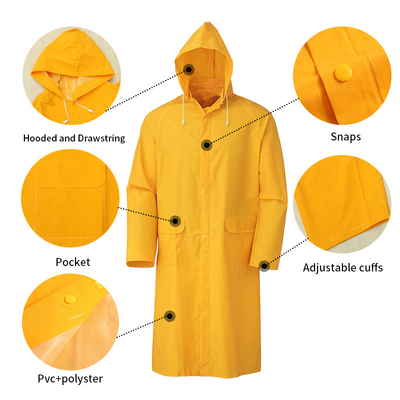 OXFORD CLOTH Custom waterdicht dik zwaar pvc polyester volwassen gele regenjas