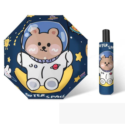 Astronaut Cartoon Automatische paraplu voor kinderen voor basisschool en kleuterschool