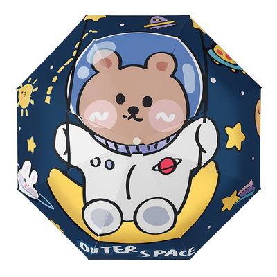 Astronaut Cartoon Automatische paraplu voor kinderen voor basisschool en kleuterschool