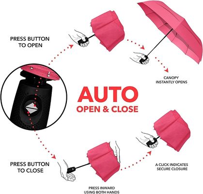 23 inch*10k Rozen poederkleur valse dubbele luifel reisparaplu voor gemakkelijke bediening