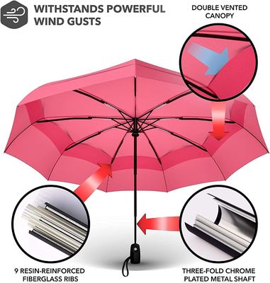 23 inch*10k Rozen poederkleur valse dubbele luifel reisparaplu voor gemakkelijke bediening