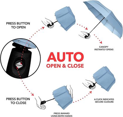 UV-Zwarte bedekte 190T Pongee Double Canopy Reizambrel voor bescherming tegen regen en wind