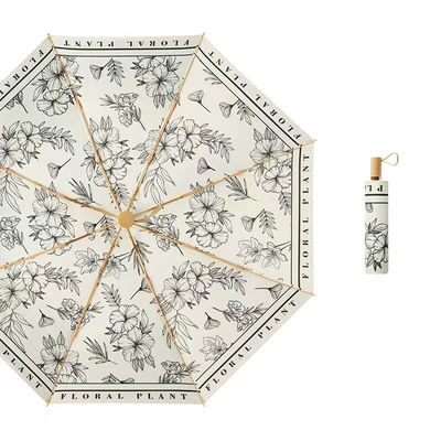 Klassieke stijl Chinese bloemenprinten Houten handvat 3voudige paraplu voor bruiloft