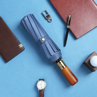 Carom Stof Materiaal Reis paraplu met houten handvat 12 Rib Winddicht ontwerp