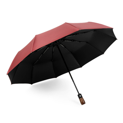 Glasvezel Ribs 23 inch 12K 210T Pongee Auto Paraplu met UV Zwart bekleed houten handvat