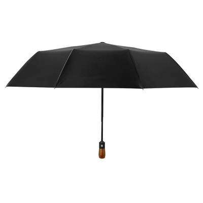 Glasvezel Ribs 23 inch 12K 210T Pongee Auto Paraplu met UV Zwart bekleed houten handvat