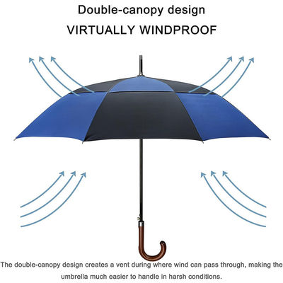 132cm Open Diameter Glasvezel Schacht Golf Paraplu met houten gebogen handvat Op maat