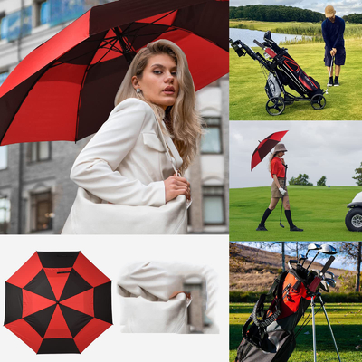 Gepersonaliseerd logo 8-Bone Automatische Dubbellaag Golf Mensen Paraplu voor stormachtige dagen