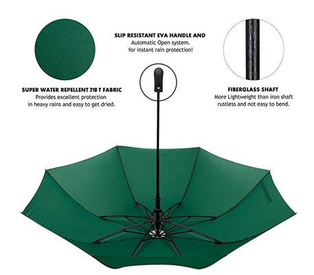 110 cm open diameter 2 vouwde paraplu met rubberen rechte handgreep en dubbele glasvezel