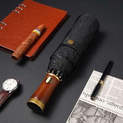 Reclame paraplu voor mannen X315 BSCI Automatisch Winddicht Luxe Gouden Houten Handle