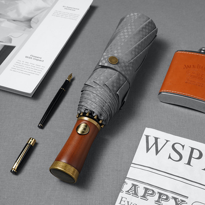 Reclame paraplu voor mannen X315 BSCI Automatisch Winddicht Luxe Gouden Houten Handle
