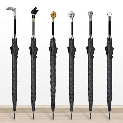 Japanse Animal Head Zwarte Custom Straight Bar Paraplu voor Creatieve Persoonlijkheden