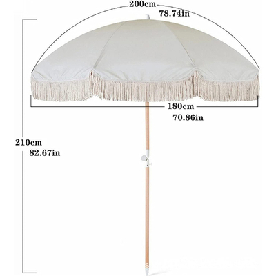 Persoonlijke afdruk Houten patio paraplu met tassel Customization van klant logo