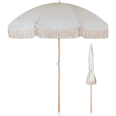 Persoonlijke afdruk Houten patio paraplu met tassel Customization van klant logo