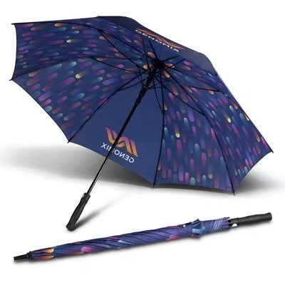 Gepersonaliseerd logo Grote sublimatie golf rechte paraplu voor wind en regen bescherming