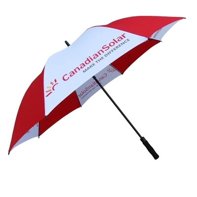 8 ribben Glasvezel Winddicht Rode en witte golfparaplu met gepersonaliseerde logo drukwerk