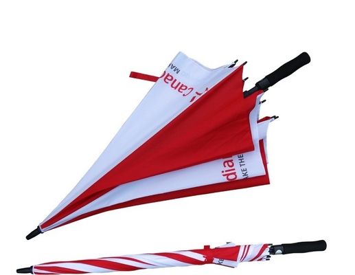 8 ribben Glasvezel Winddicht Rode en witte golfparaplu met gepersonaliseerde logo drukwerk