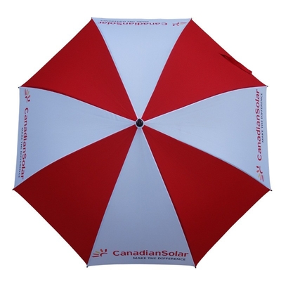 8 ribben Glasvezel Winddicht Rode en witte golfparaplu met gepersonaliseerde logo drukwerk