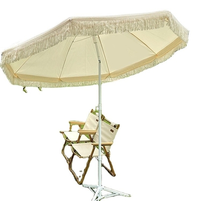 Wit gecoat staal frame grote buiten strand paraplu met Tassels en zonnebril