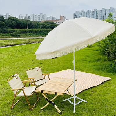 Wit gecoat staal frame grote buiten strand paraplu met Tassels en zonnebril