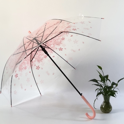 Plastic J Handle Customized Professional POE Clear Compact Sakura paraplu voor reizen