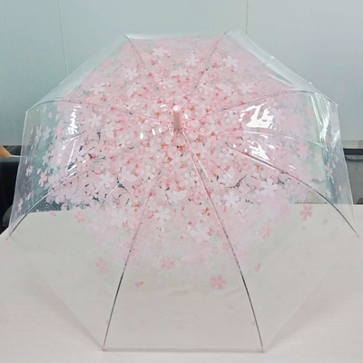 Plastic J Handle Customized Professional POE Clear Compact Sakura paraplu voor reizen