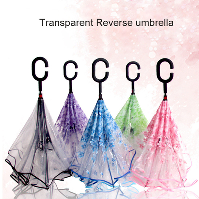 23 inch 8K Promotie Eco-vriendelijk Rechte POE Sakura Transparante Reverse Plastic Paraplu