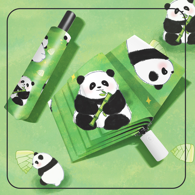 Volledig automatische paraplu met Panda-ontwerp voor kinderen en volwassenen 3voudig Auto Open Waterdicht