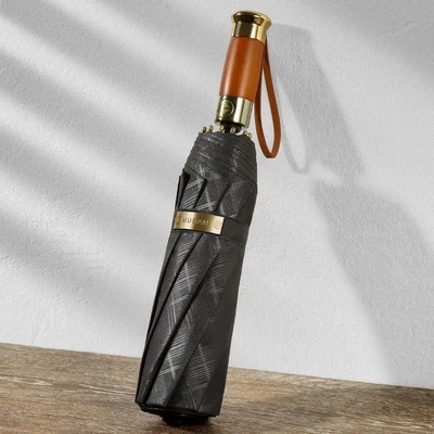 Volledig automatische lichte luxe zakelijke paraplu met aangepast logo en houten handvat