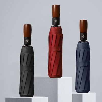 3 Opvouwbare automatische bedrijfsparaplu met op maat gemaakte logo en houten handvat