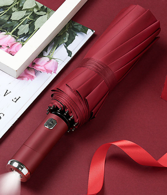 Metal Shaft Volwassenen paraplu met draaiend LED zaklamp handvat en Custom Printed Logo