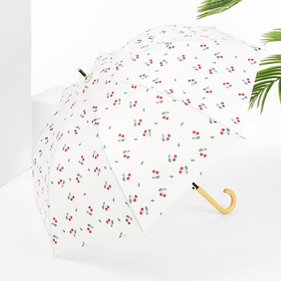 Fresh Design Leaf Cherry Houten Handle Rechte Paraplu Automatische Open Waterdicht Mode Paraplu