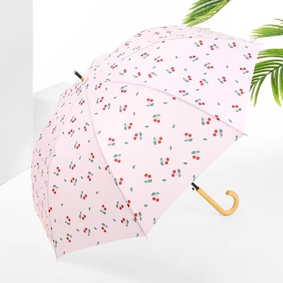 Fresh Design Leaf Cherry Houten Handle Rechte Paraplu Automatische Open Waterdicht Mode Paraplu