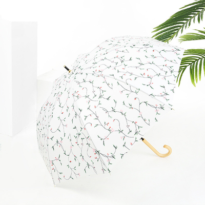 Fresh Design Leaf Cherry Houten Handle Rechte Paraplu Automatische Open Waterdicht Mode Paraplu